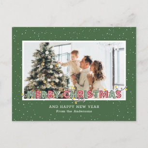 Green Red Snow Christmas Lights Photo Holiday Postcard
