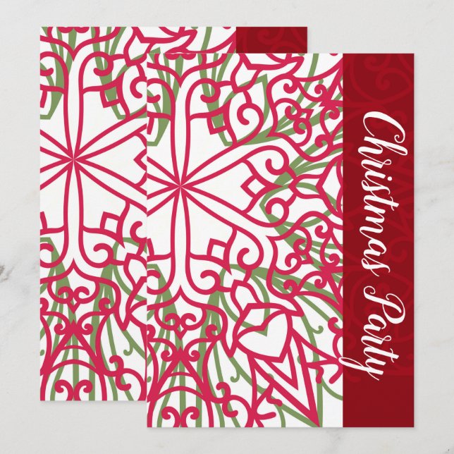 Green & Red Snowflake Holiday Christmas Modern Invitation (Front/Back)
