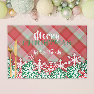 Green Red Snowflakes Xmas Plaid Paper Placemat