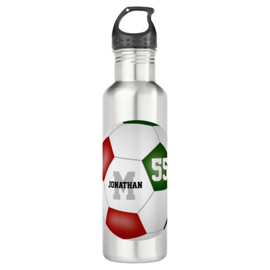 green red soccer team colors boys girls stainless steel water bottle
