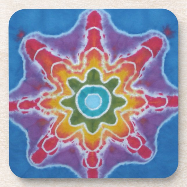 Green & Red Star Blue Background Tie Dye Beverage Coaster (Front)