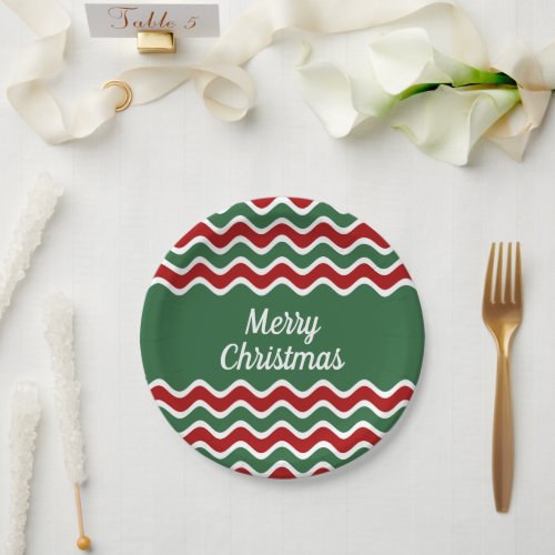 Green Red Striped Merry Christmas Holiday Party Paper Plates