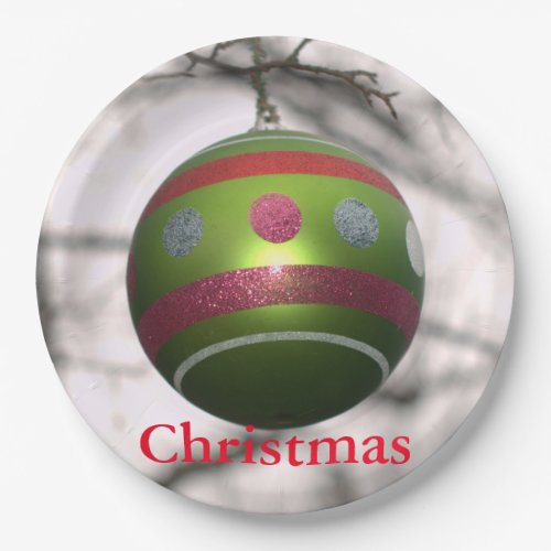Green Red Striped Ornament Ball Paper Plates