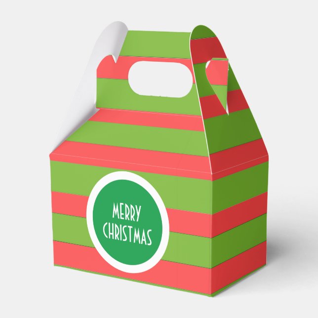 Green & Red Stripes Christmas Gable Favor Box (Front Side)
