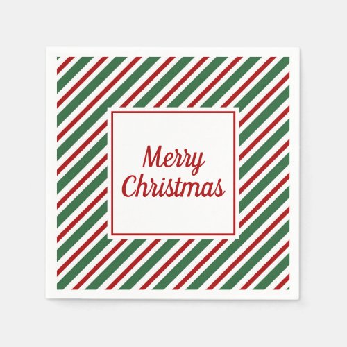 Green Red Stripes Pattern Merry Christmas Napkins