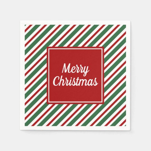 Green Red Stripes Pattern Merry Christmas  Napkins