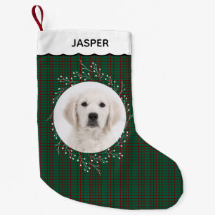 Green Red Stripes Winter Wreath Pet Dog Photo Small Christmas Stocking