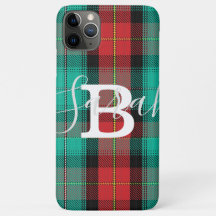 Green & Red Tartan Checkered Monogram Name