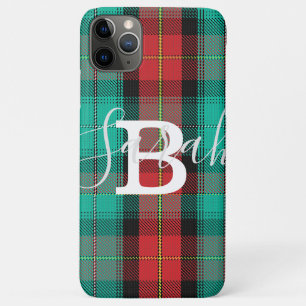 Green & Red Tartan Checkered Monogram Name iPhone 11 Pro Max Case