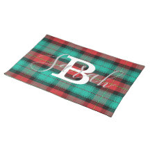 Green & Red Tartan Checkered Monogram Name