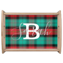 Green & Red Tartan Checkered Monogram Name