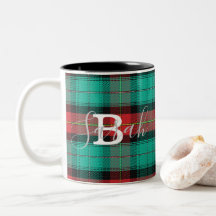 Green & Red Tartan Checkered Monogram Name