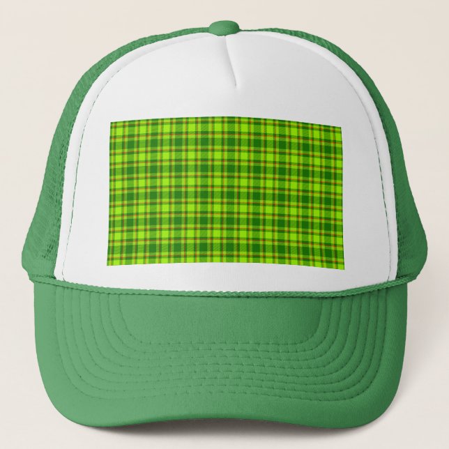 Green Red Tartan Checkered Plaid Pattern-55788 Trucker Hat (Front)