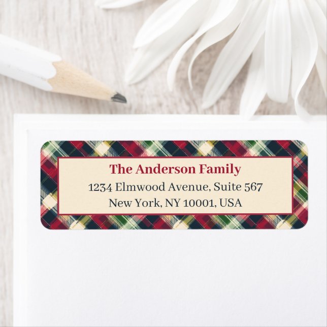 Green Red Tartan Plaid Custom Christmas Holiday Label (Insitu)