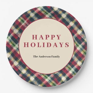 Green Red Tartan Plaid Custom Christmas Holiday Paper Plates