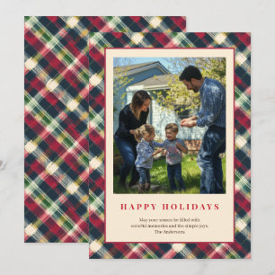 Green Red Tartan Plaid Custom Family Photo Holiday Card