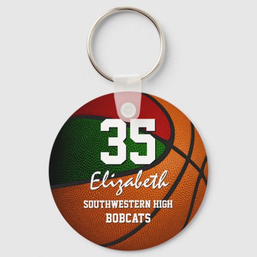 Green red team colors girls boys basketball keychain