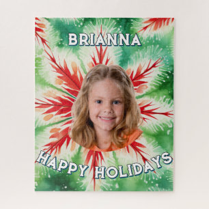 Green Red Tie Dye Photo Christmas Jigsaw Puzzle