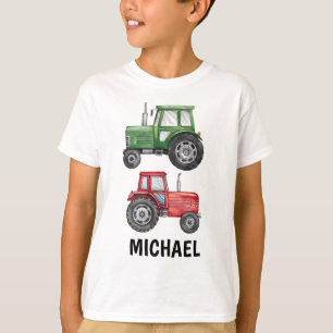 Green Red Tractor Farm Watercolor Personalized T-Shirt