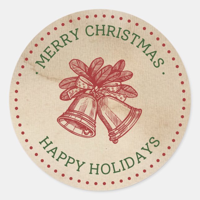 Green Red Vintage Jingle Bells Christmas Labels (Front)