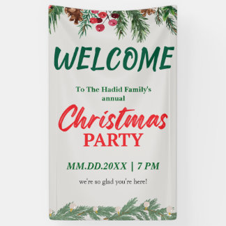 Green & Red Vintage Photo Family Christmas Party Banner