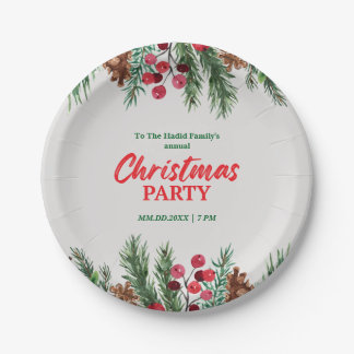 Green & Red Vintage Photo Family Christmas Party Paper Plates