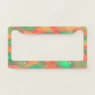 Green, Red Watercolor-Like Abstract Pattern License Plate Frame