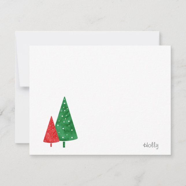 Green, Red Watercolor Trees Note Card (Front)