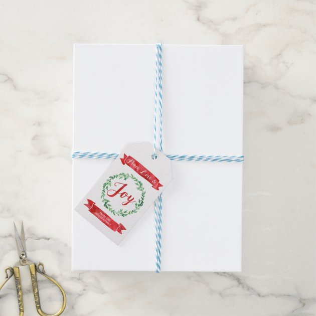 Green Red Watercolor Wreath Christmas Gift Tags