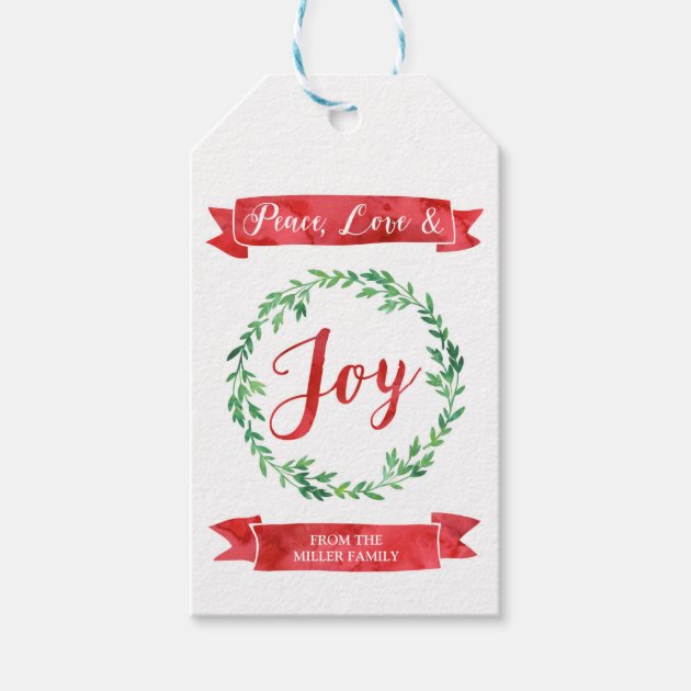 Green Red Watercolor Wreath Christmas Gift Tags