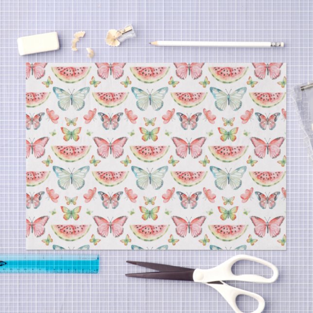 Green Red Watermelon Blue Butterflies Birthday Tissue Paper (Craft)
