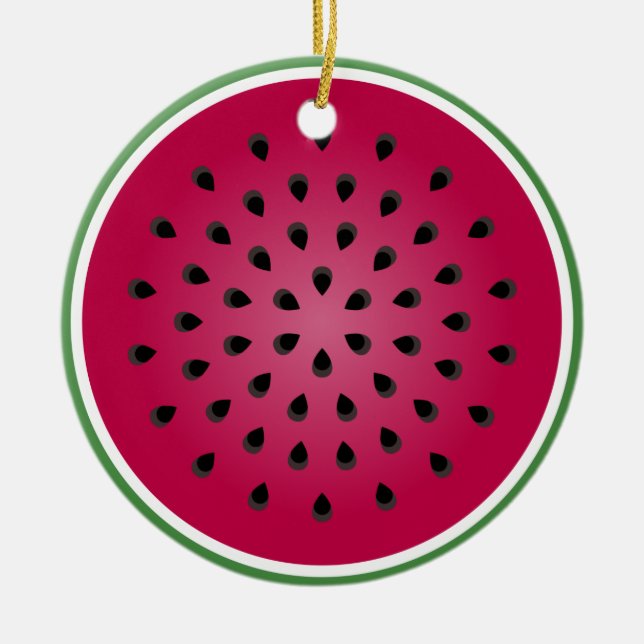 Green Red Watermelon Design Ceramic Ornament (Front)