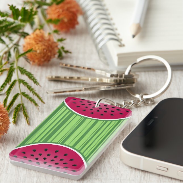 Green Red Watermelon Design Keychain (Front Right)