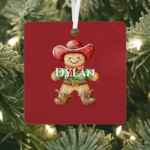 Green Red Western Cowboy Boots Christmas Metal Ornament