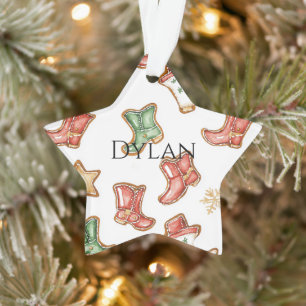 Green Red Western Cowboy Boots Christmas Ornament
