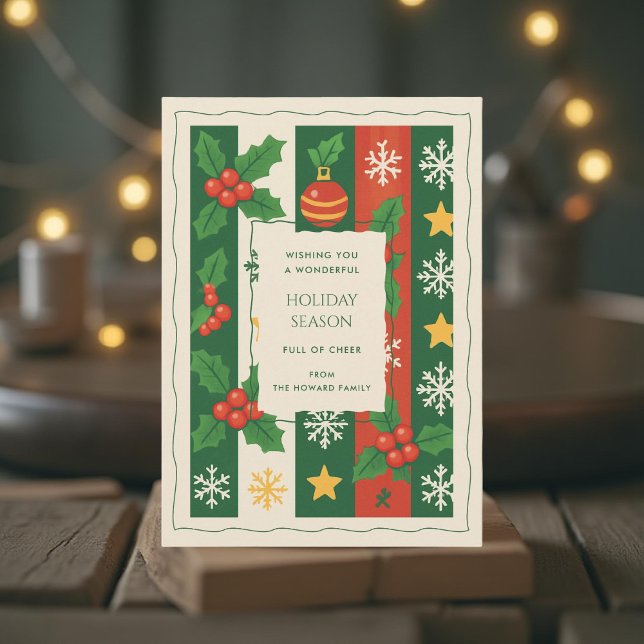 Green Red Whimsical Stripe Watercolor Holiday Card (Creator Uploaded)