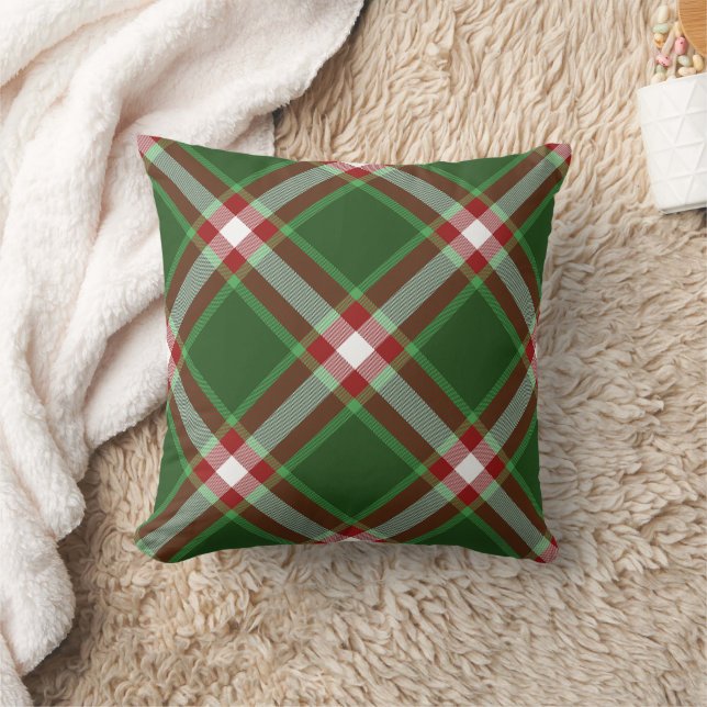 Green Red White Buffalo Lumberjack Plaid Pattern Throw Pillow (Blanket)