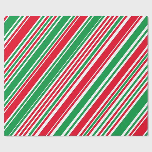 Green Red White Candy Stripe Wrapping Paper (Flat)