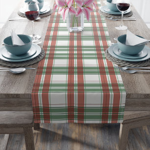 Green, Red, White Christmas Plaid Gingham Long Table Runner