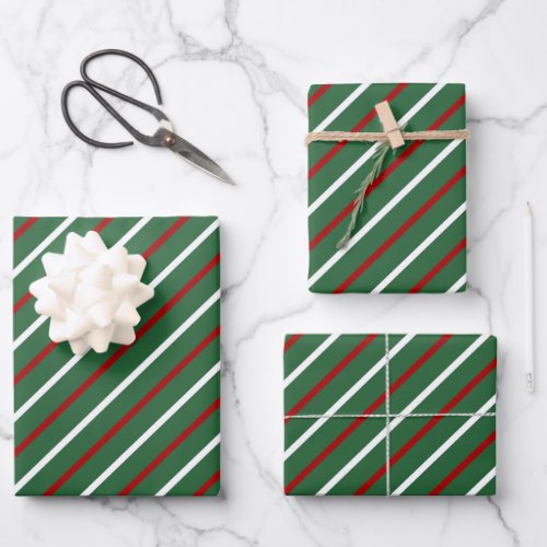 Green Red White Christmas Stripes  Wrapping Paper Sheets