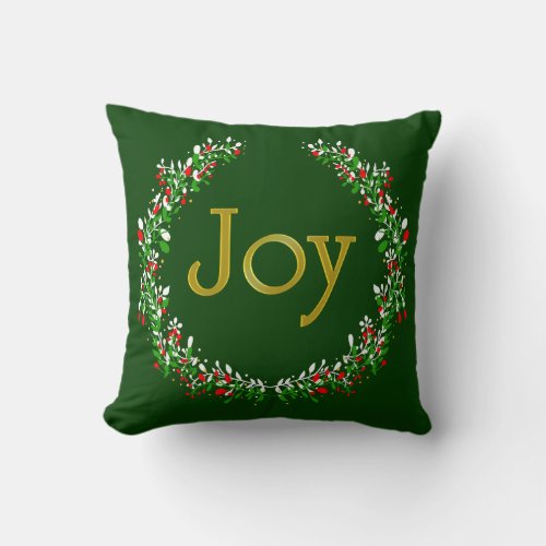 Green Red White Gold Christmas JOY Pillow