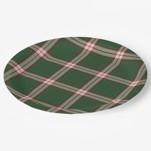 Green Red  White Holiday Plaid 9 Inch Paper Plate