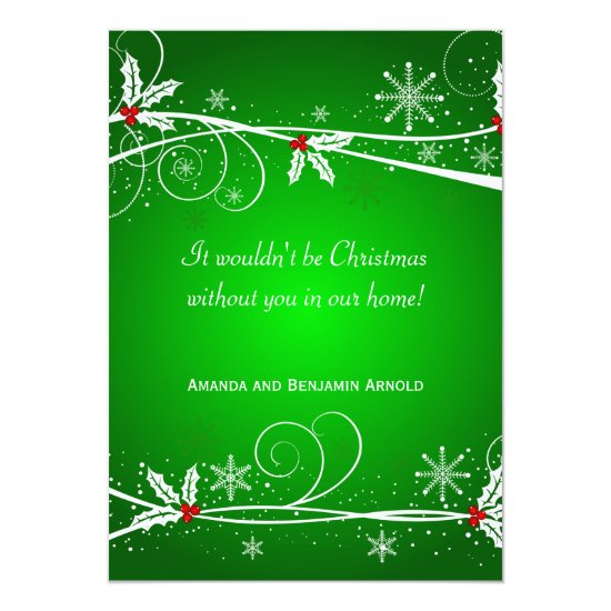 Green Red White Holly Holiday Invitation Card