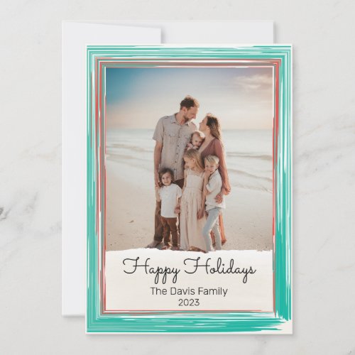 Green Red White Painterly Christmas Family Photo Holiday Card