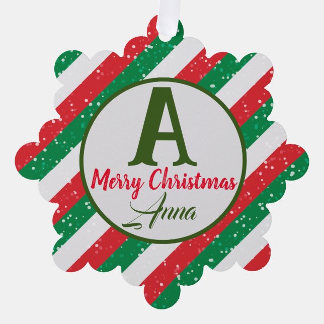 Green Red & White Simple Merry Christmas Ornament Card (Front)