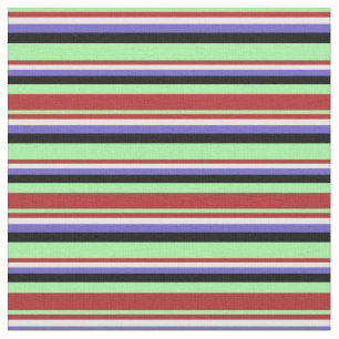 Green, Red, White, Slate Blue & Black Lines Fabric