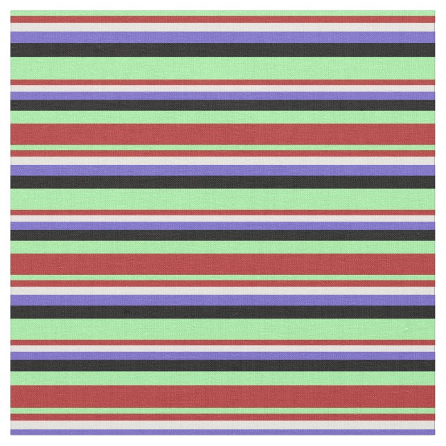 Green, Red, White, Slate Blue & Black Lines Fabric (Close Up)