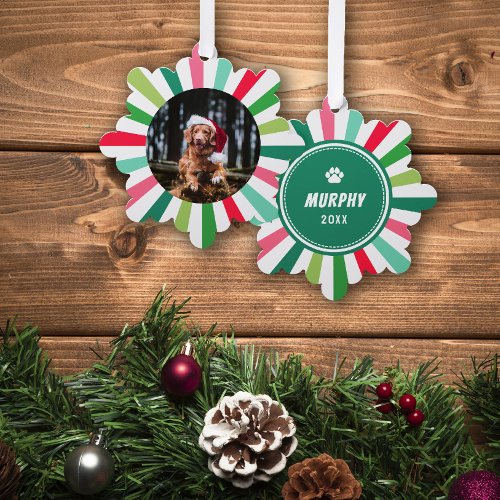 Green Red White Starburst Stripes Dog Christmas Ornament Card