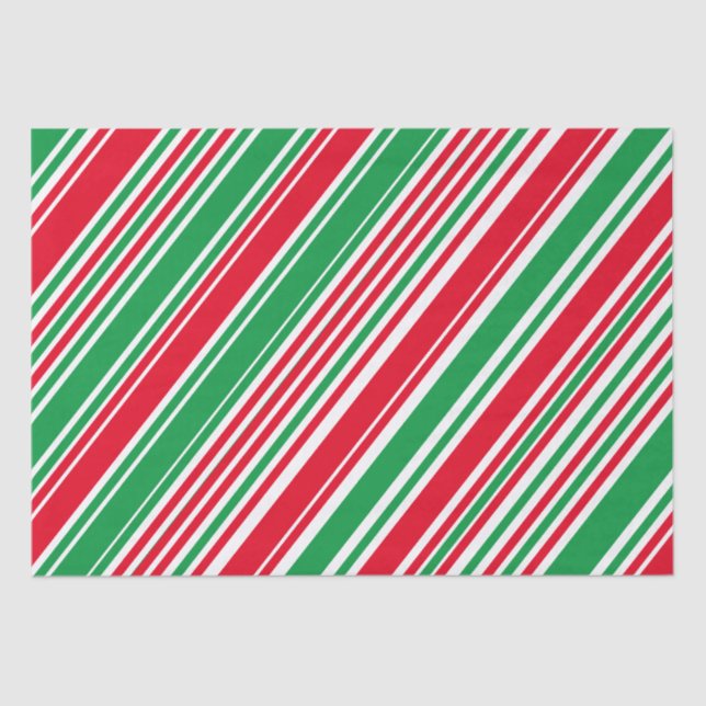 Green Red White Stripe Decoupage Tissue Paper (Front)