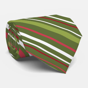 Green Red White Striped Christmas Tie